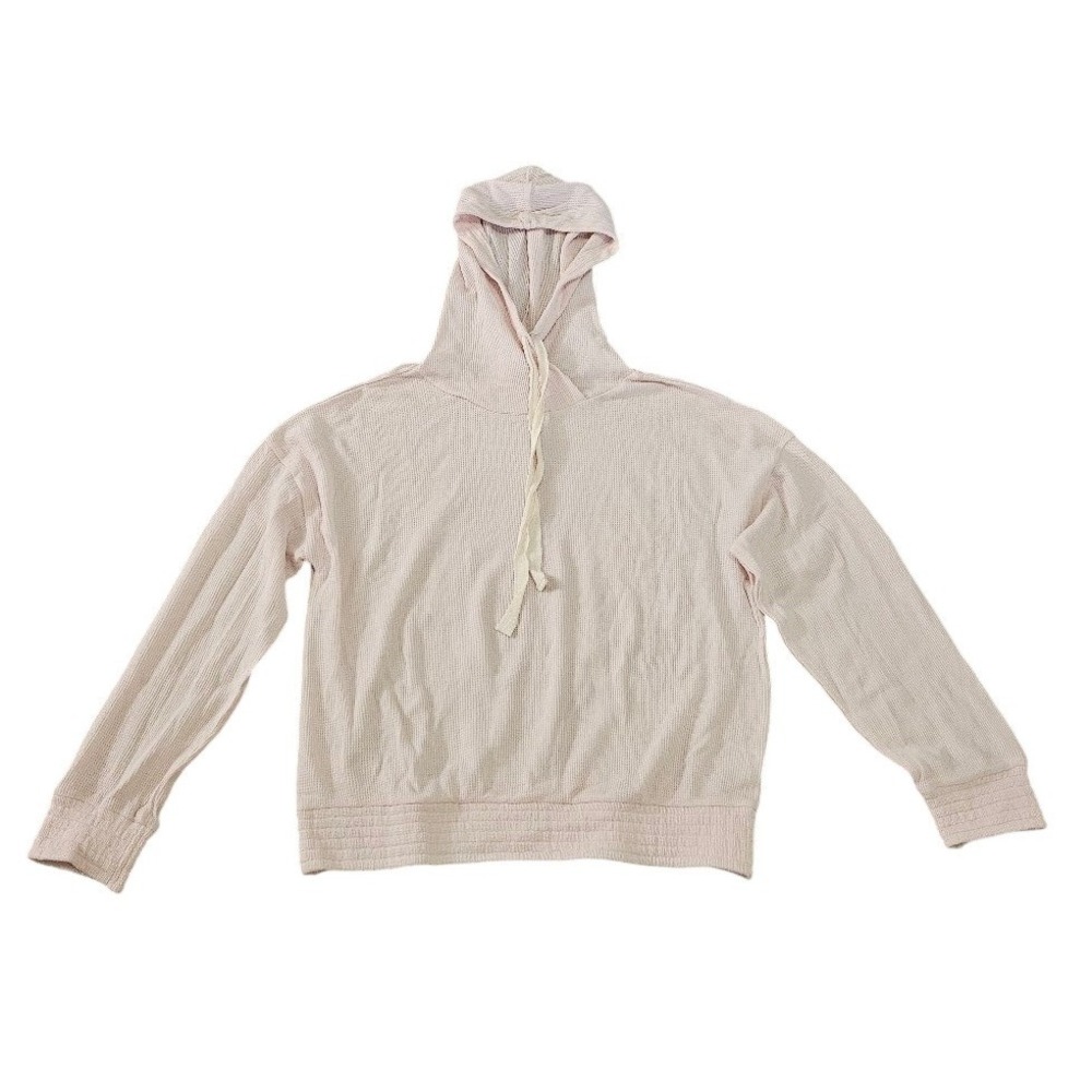 Pact Organic Cotton Waffle Knit Hoodie Pale Pink Pullover Sweatshirt Large